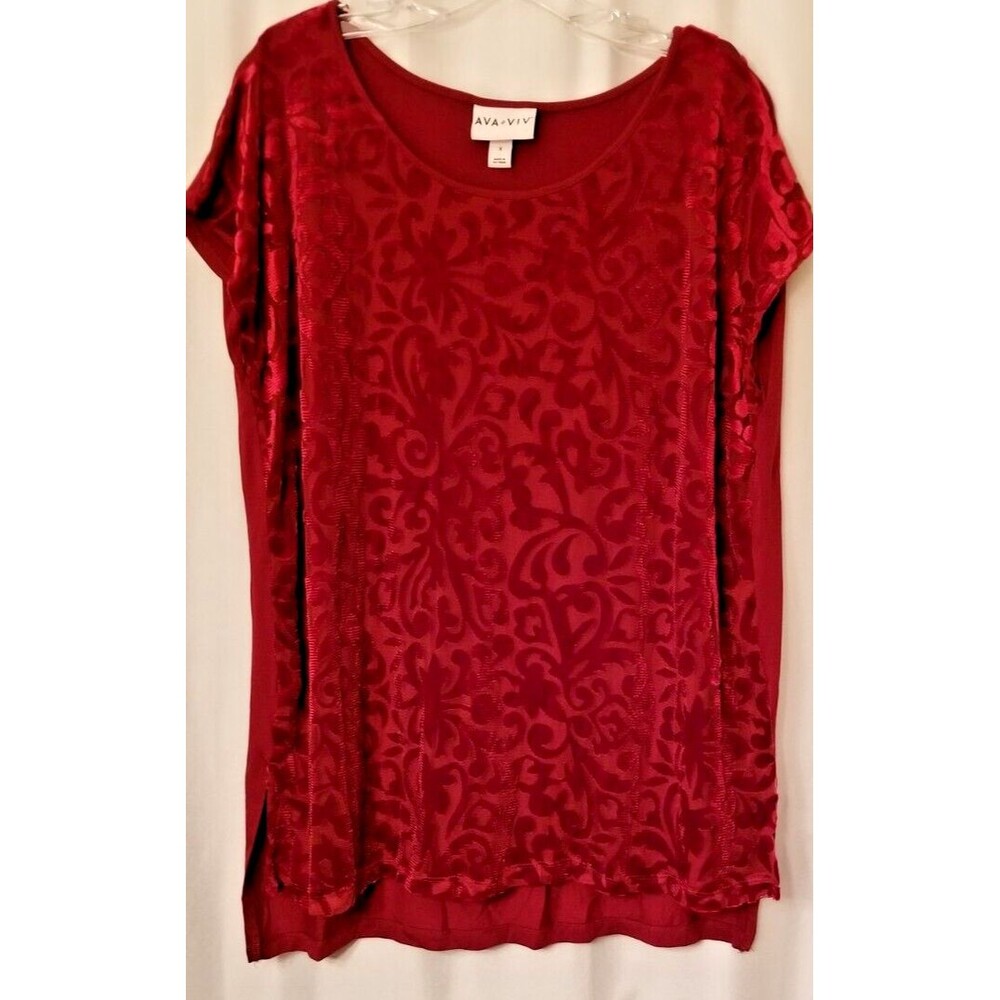 Women's Top Textured Velour Look Wine Coloration Ava Viv Size X